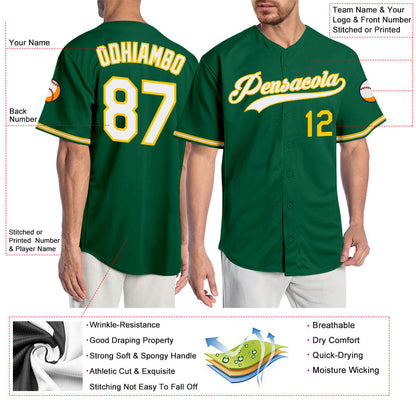 Custom Kelly Green White-Gold Authentic Baseball Jersey - Sky-Custom