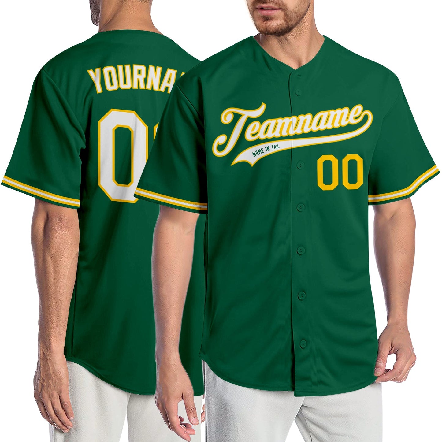 Custom Kelly Green White-Gold Authentic Baseball Jersey - Sky-Custom