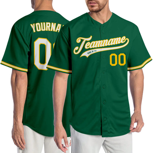 Custom Kelly Green White-Gold Authentic Baseball Jersey - Sky-Custom