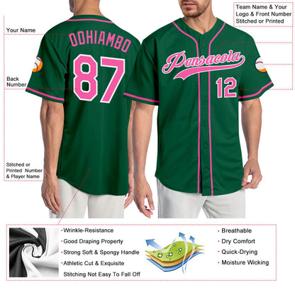 Custom Kelly Green Pink-White Authentic Baseball Jersey - Sky-Custom