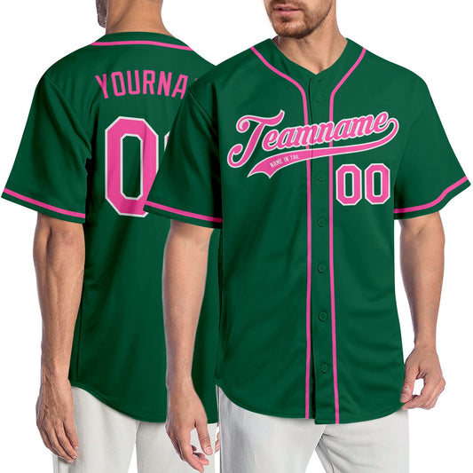 Custom Kelly Green Pink-White Authentic Baseball Jersey - Sky-Custom