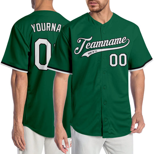 Custom Kelly Green White-Black Authentic Baseball Jersey - Sky-Custom