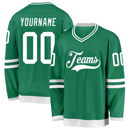 Custom Kelly Green White Hockey Jersey - Sky-Custom