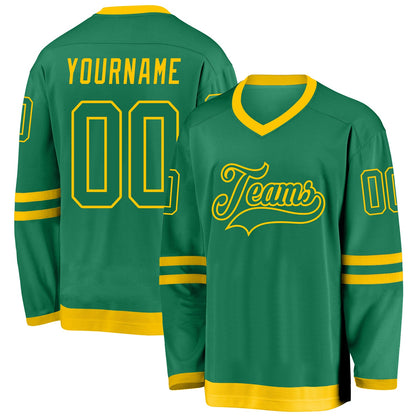 Custom Kelly Green Kelly Green-Gold Hockey Jersey - Sky-Custom