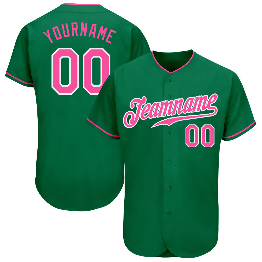 Custom Kelly Green Pink-White Authentic Baseball Jersey - Sky-Custom
