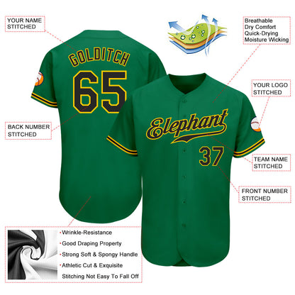 Custom Kelly Green Black-Gold Authentic Baseball Jersey - Sky-Custom