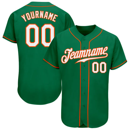 Custom Kelly Green White-Orange Authentic Baseball Jersey - Sky-Custom
