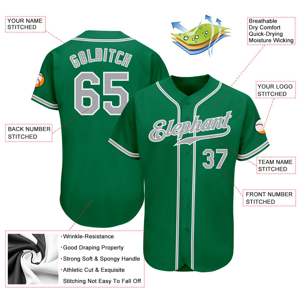 Custom Kelly Green Gray-White Authentic Baseball Jersey - Sky-Custom