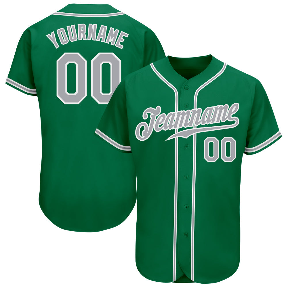 Custom Kelly Green Gray-White Authentic Baseball Jersey - Sky-Custom