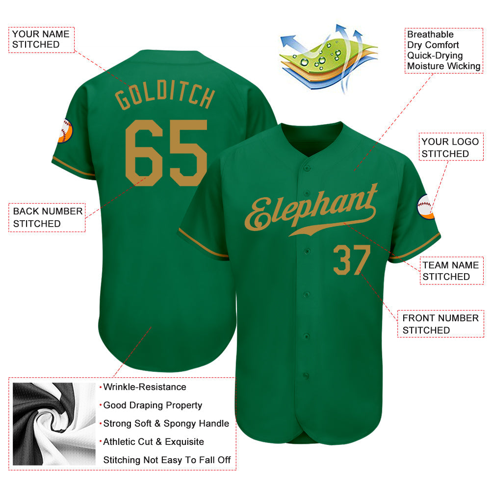 Custom Kelly Green Old Gold Authentic Baseball Jersey - Sky-Custom