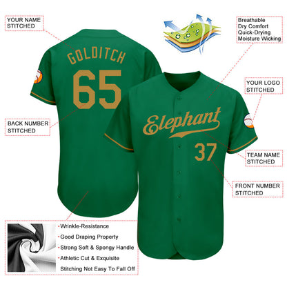 Custom Kelly Green Old Gold Authentic Baseball Jersey - Sky-Custom