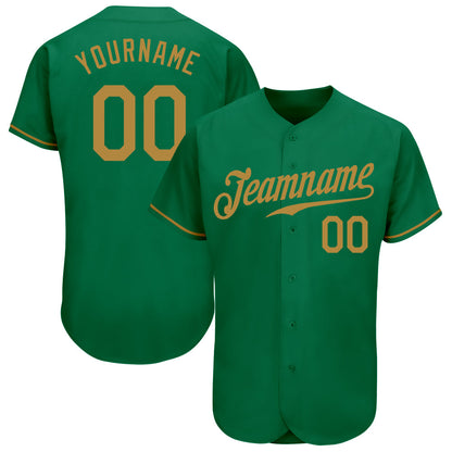 Custom Kelly Green Old Gold Authentic Baseball Jersey - Sky-Custom