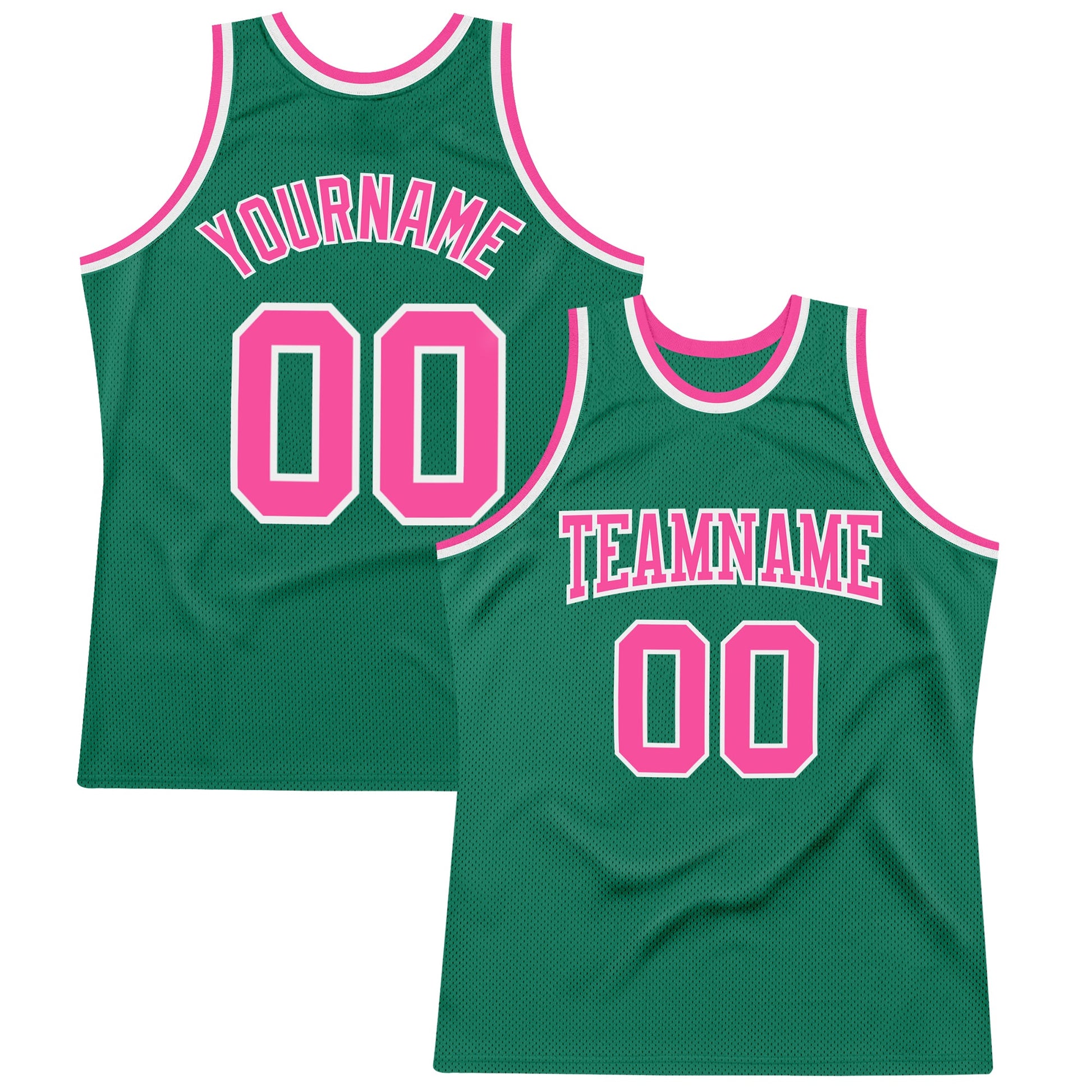 Custom Kelly Green Pink-White Authentic Throwback Basketball Jersey - Sky-Custom