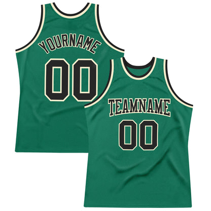 Custom Kelly Green Black-Cream Authentic Throwback Basketball Jersey - Sky-Custom