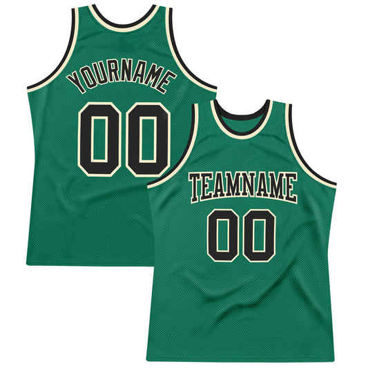 Custom Kelly Green Black-Cream Authentic Throwback Basketball Jersey - Sky-Custom