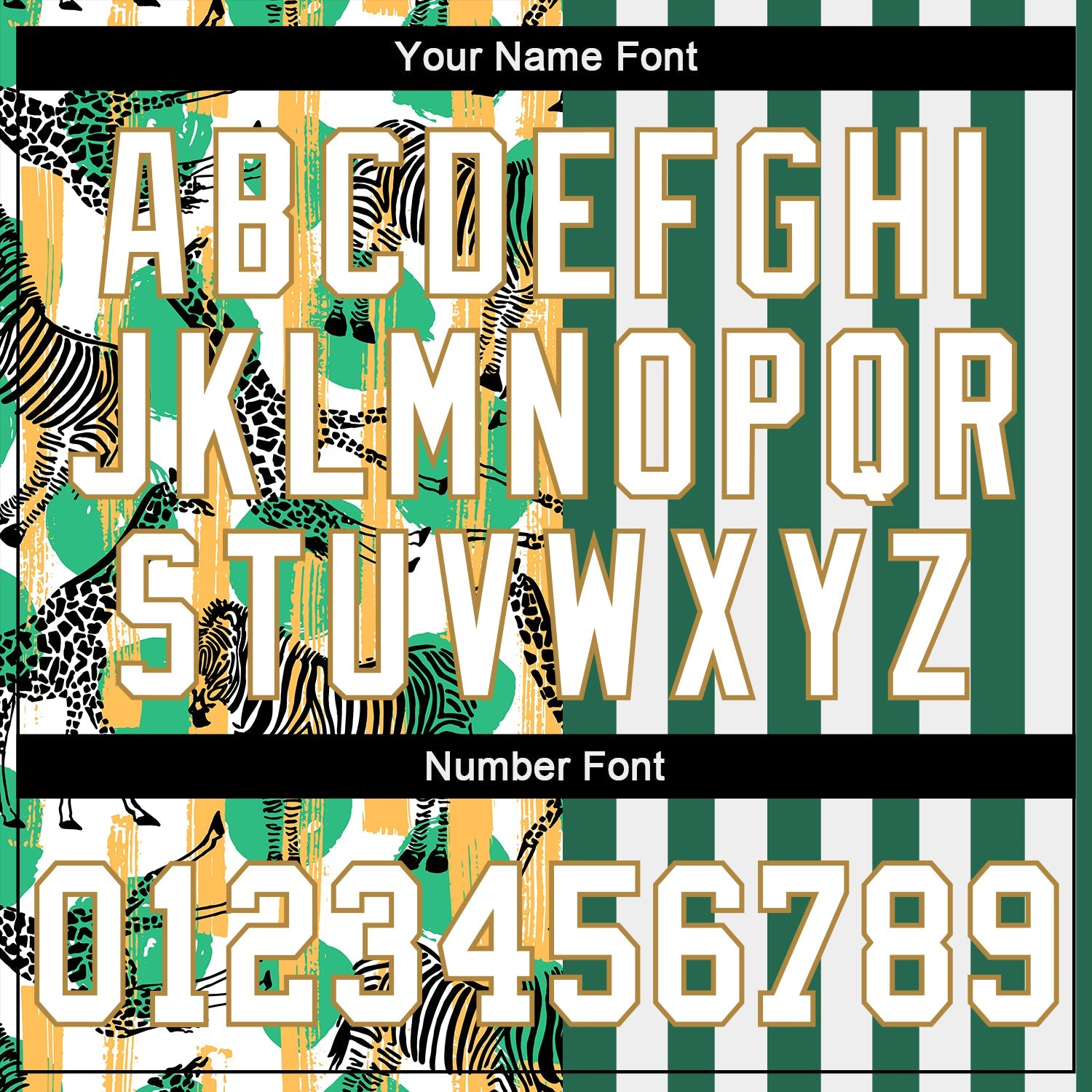 Custom Kelly Green White-Old Gold 3D Pattern Design Zebras And Giraffes Authentic Baseball Jersey - Sky-Custom