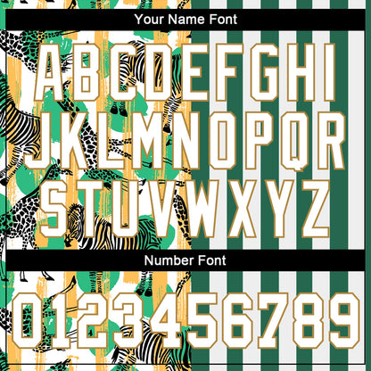 Custom Kelly Green White-Old Gold 3D Pattern Design Zebras And Giraffes Authentic Baseball Jersey - Sky-Custom
