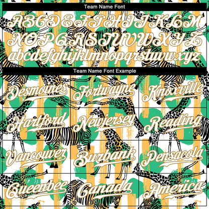 Custom Kelly Green White-Old Gold 3D Pattern Design Zebras And Giraffes Authentic Baseball Jersey - Sky-Custom