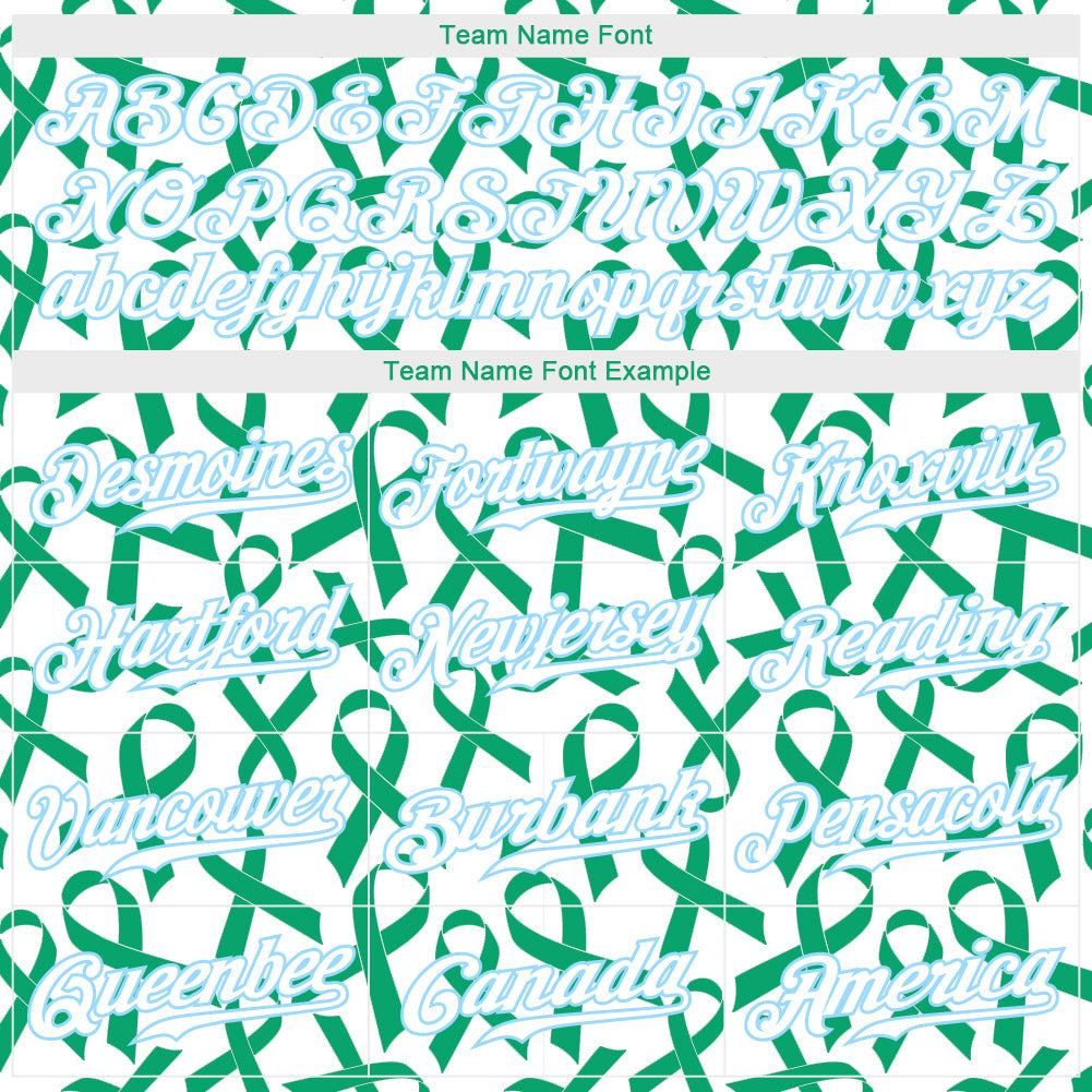 Custom Kelly Green White-Light Blue 3D Pattern Design Breast Cancer Authentic Baseball Jersey - Sky-Custom
