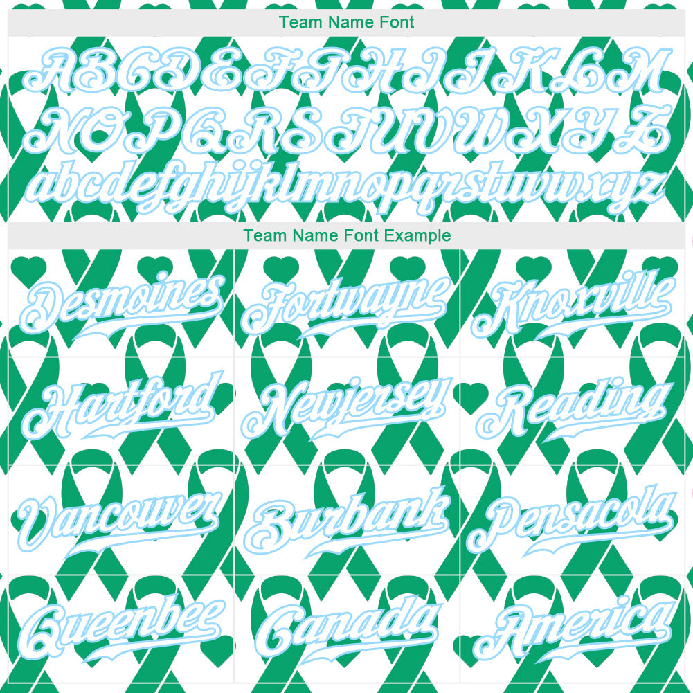 Custom Kelly Green White-Light Blue 3D Pattern Design Breast Cancer Authentic Baseball Jersey - Sky-Custom