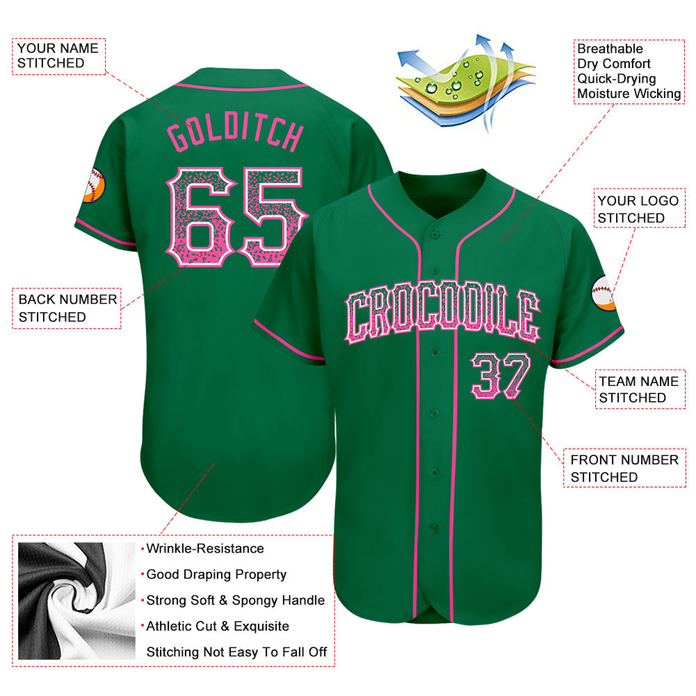 Custom Kelly Green Pink-White Authentic Drift Fashion Baseball Jersey - Sky-Custom