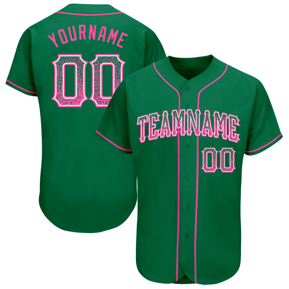 Custom Kelly Green Pink-White Authentic Drift Fashion Baseball Jersey - Sky-Custom