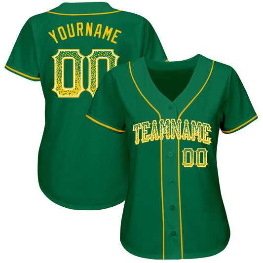 Custom Kelly Green Gold-White Authentic Drift Fashion Baseball Jersey - Sky-Custom