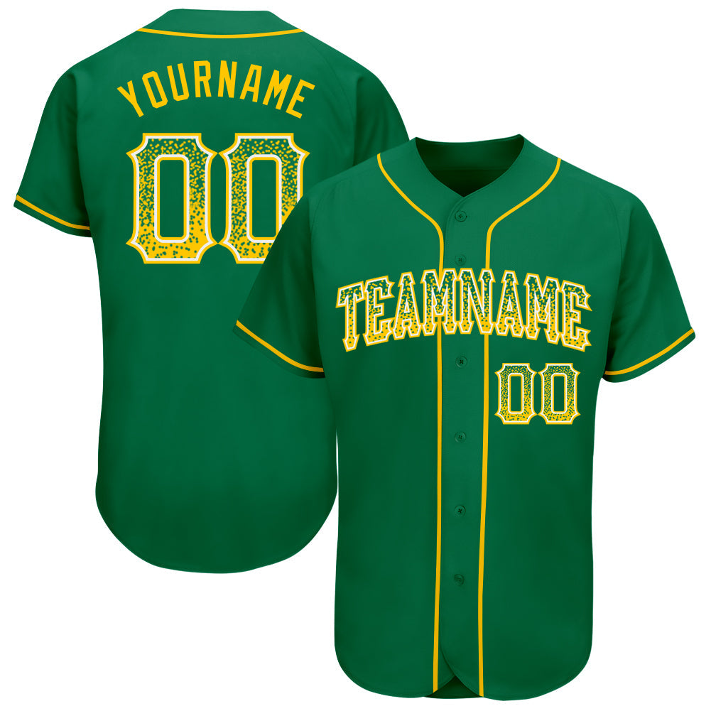 Custom Kelly Green Gold-White Authentic Drift Fashion Baseball Jersey - Sky-Custom