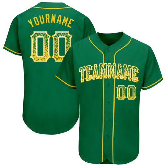 Custom Kelly Green Gold-White Authentic Drift Fashion Baseball Jersey - Sky-Custom