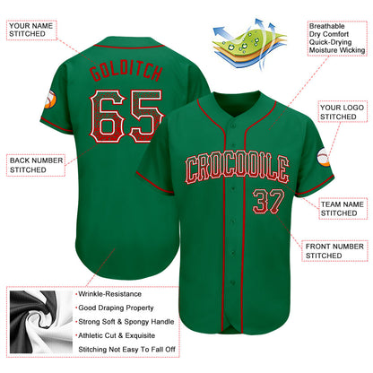 Custom Kelly Green Red-White Authentic Drift Fashion Baseball Jersey - Sky-Custom