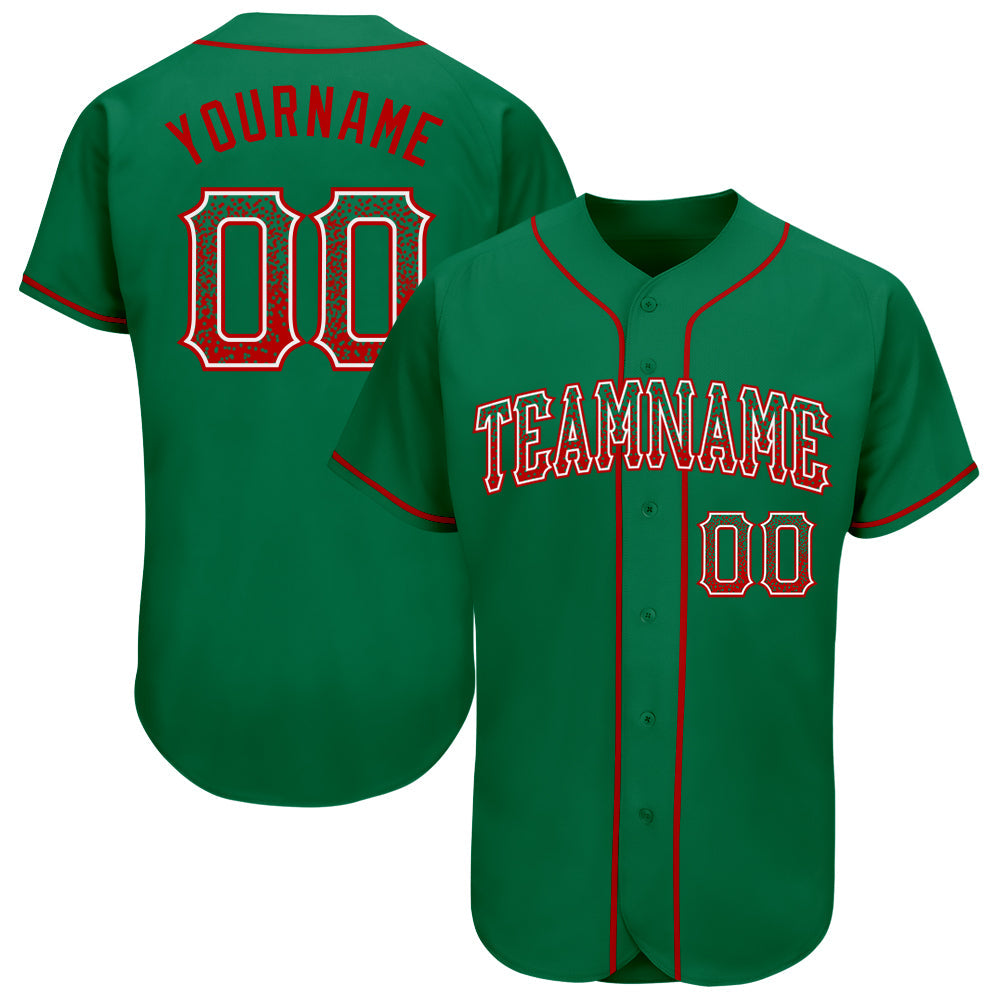 Custom Kelly Green Red-White Authentic Drift Fashion Baseball Jersey - Sky-Custom