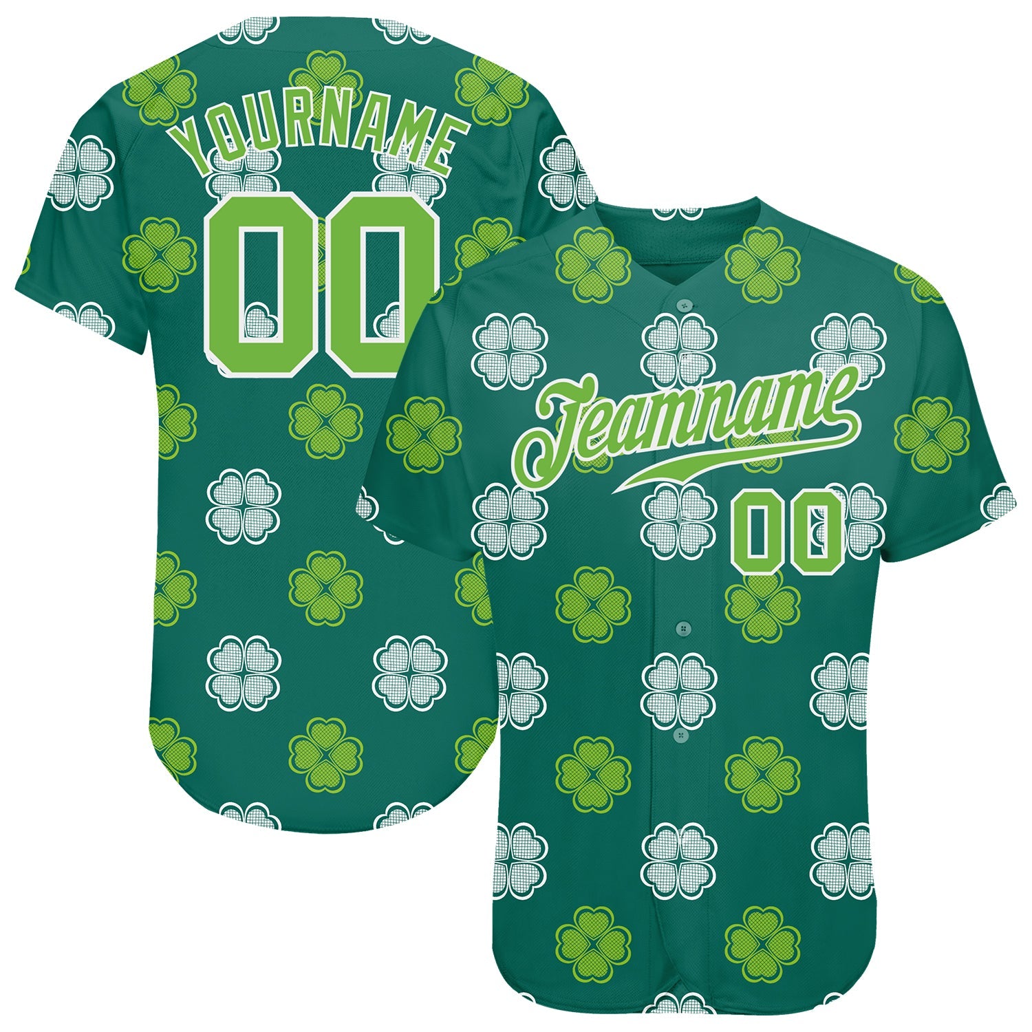 Custom Kelly Green Neon Green-White 3D Pattern Design Authentic St. Patrick's Day Baseball Jersey - Sky-Custom