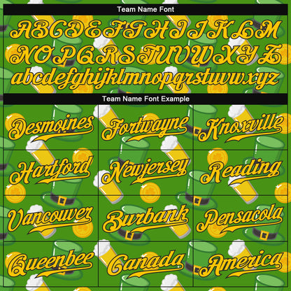 Custom Kelly Green Gold-Black 3D Pattern Design Authentic St. Patrick's Day Baseball Jersey - Sky-Custom