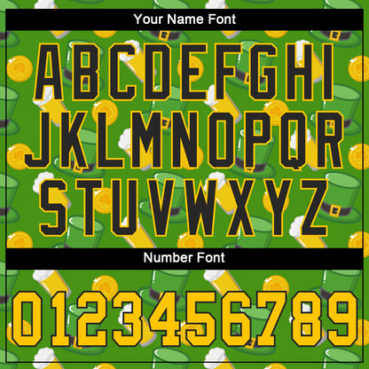 Custom Kelly Green Gold-Black 3D Pattern Design Authentic St. Patrick's Day Baseball Jersey - Sky-Custom