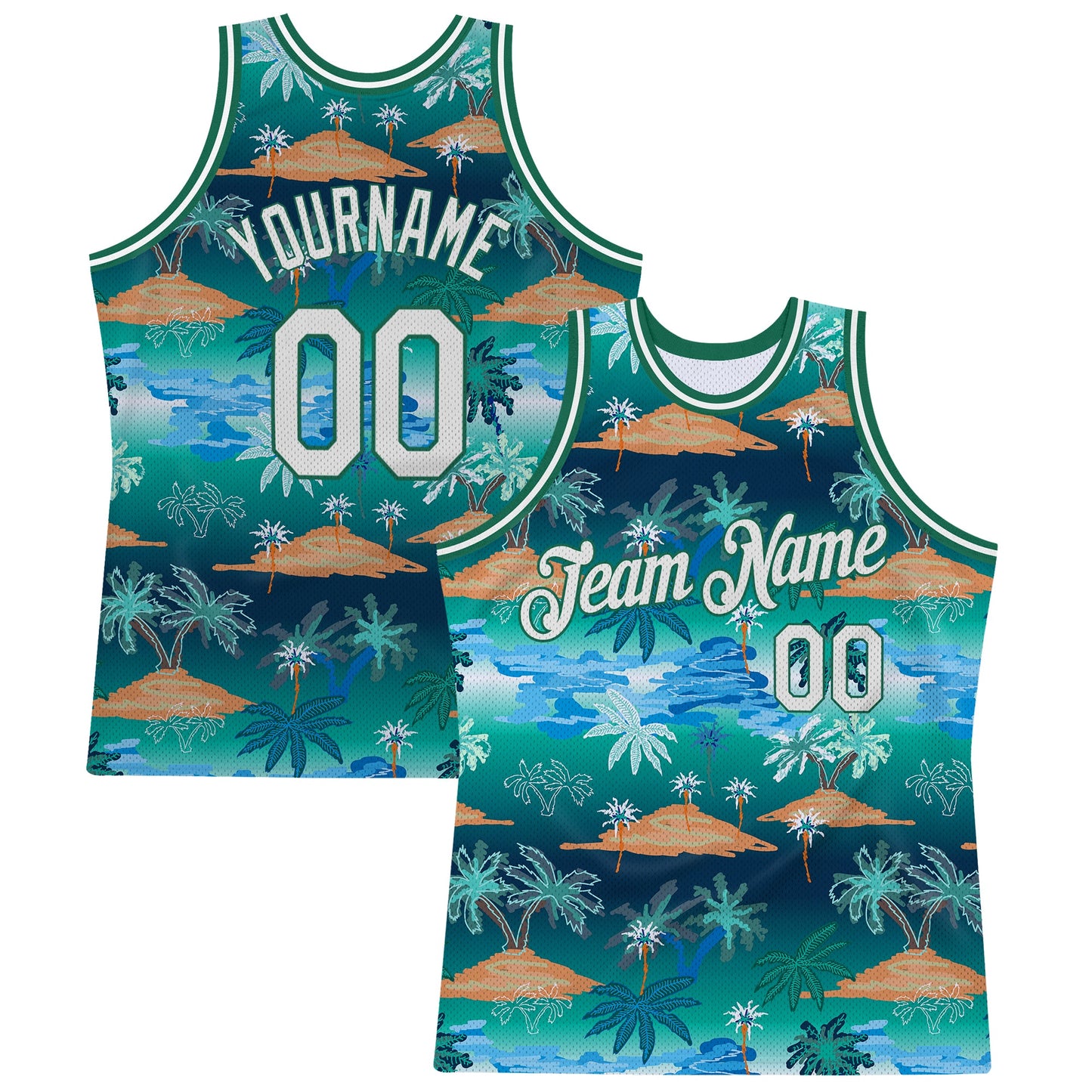 Custom Kelly Green White-Kelly Green 3D Pattern Hawaii Palm Trees Authentic Basketball Jersey - Sky-Custom