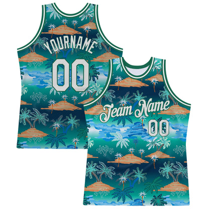 Custom Kelly Green White-Kelly Green 3D Pattern Hawaii Palm Trees Authentic Basketball Jersey - Sky-Custom