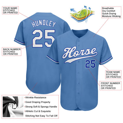 Custom Light Blue White-Royal Authentic Baseball Jersey - Sky-Custom