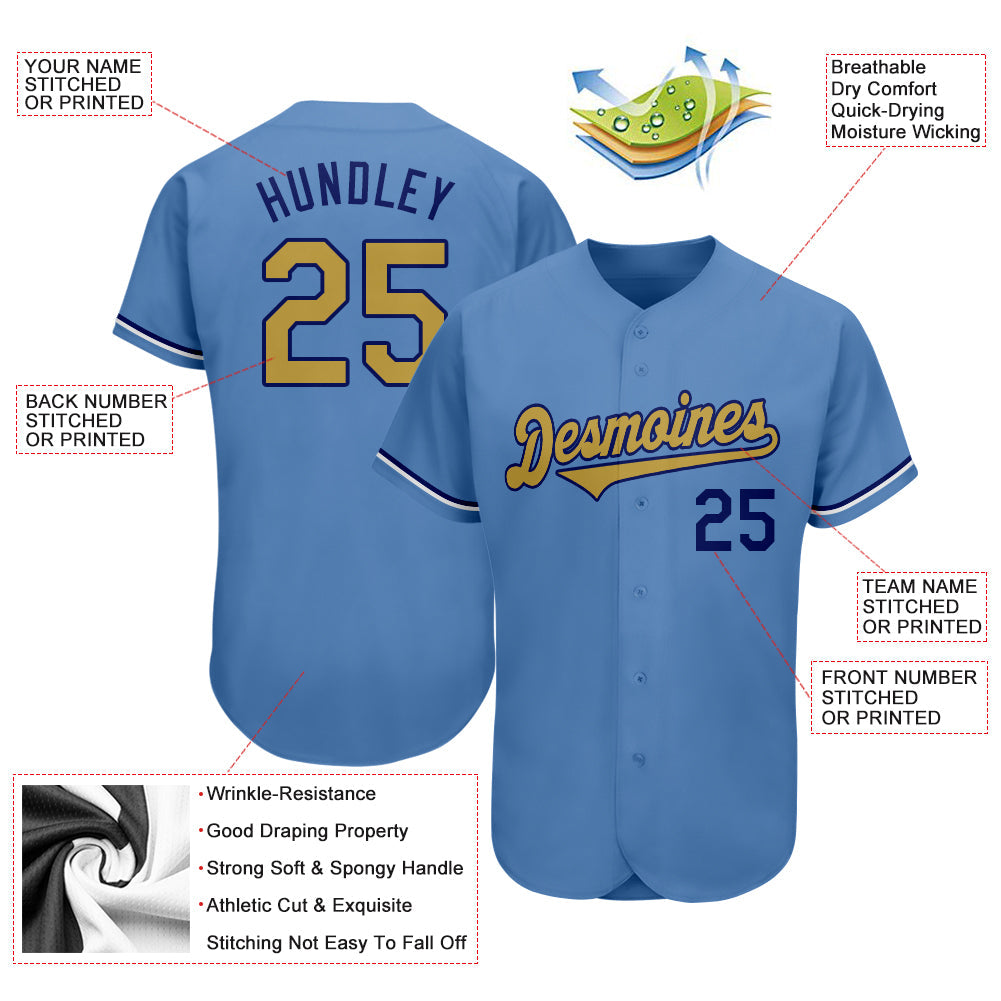 Custom Light Blue Old Gold-Royal Authentic Baseball Jersey - Sky-Custom