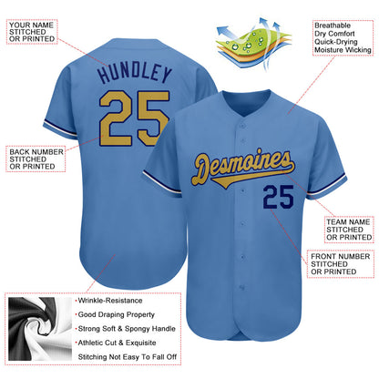 Custom Light Blue Old Gold-Royal Authentic Baseball Jersey - Sky-Custom