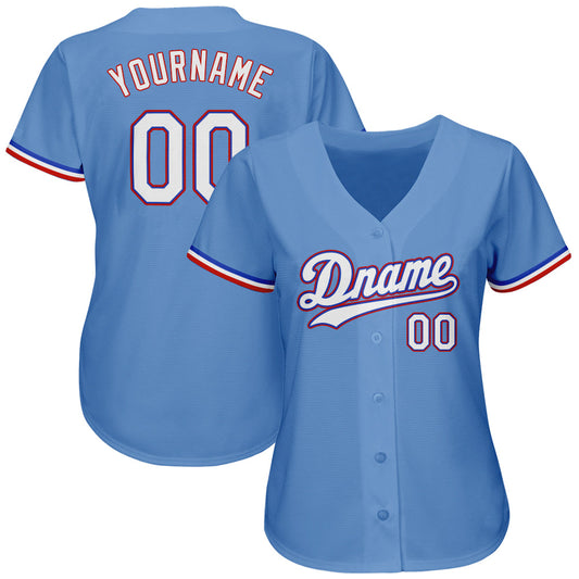 Custom Light Blue White-Red Authentic Baseball Jersey - Sky-Custom