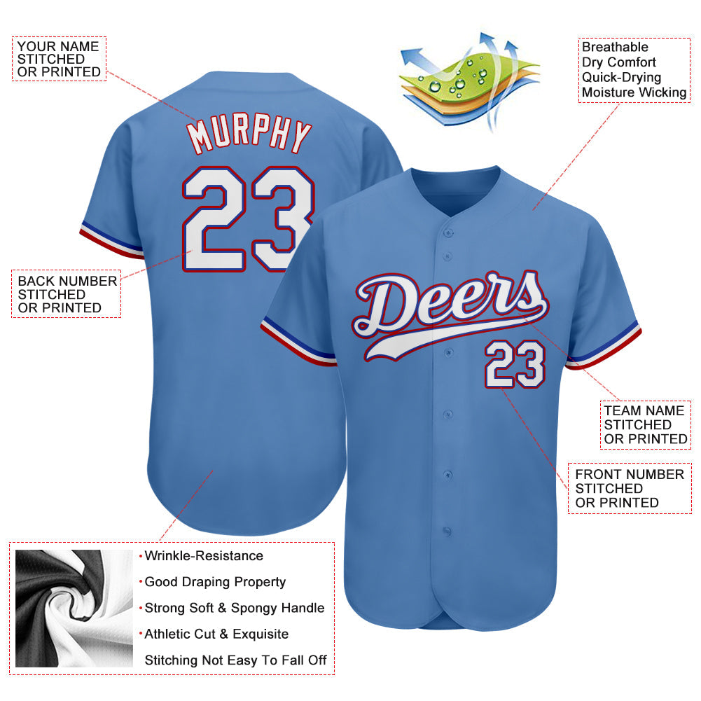 Custom Light Blue White-Red Authentic Baseball Jersey - Sky-Custom