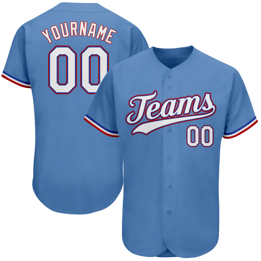 Custom Light Blue White-Red Authentic Baseball Jersey - Sky-Custom