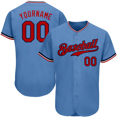 Custom Light Blue Red-Navy Authentic Baseball Jersey - Sky-Custom