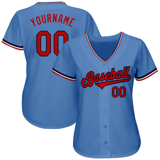 Custom Light Blue Red-Navy Authentic Baseball Jersey - Sky-Custom