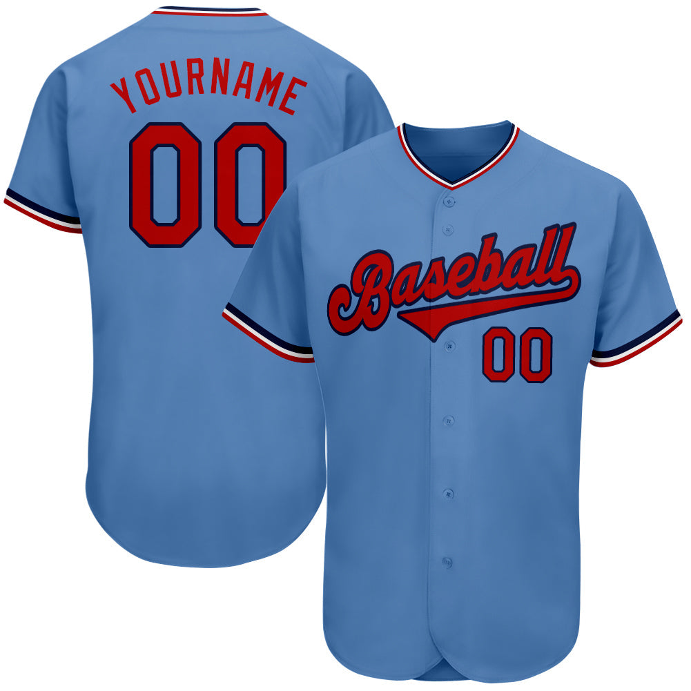 Custom Light Blue Red-Navy Authentic Baseball Jersey - Sky-Custom