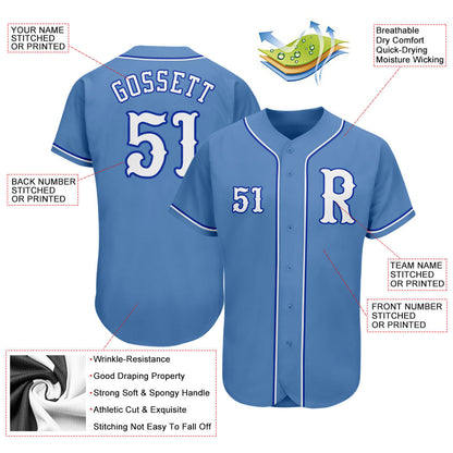 Custom Light Blue White-Royal Authentic Baseball Jersey - Sky-Custom