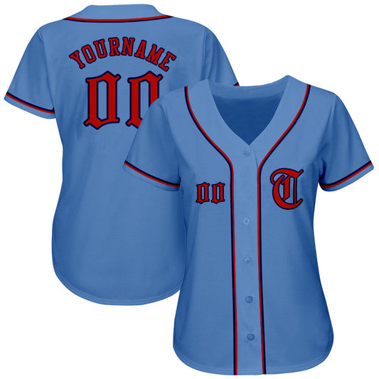 Custom Light Blue Red-Navy Authentic Baseball Jersey - Sky-Custom