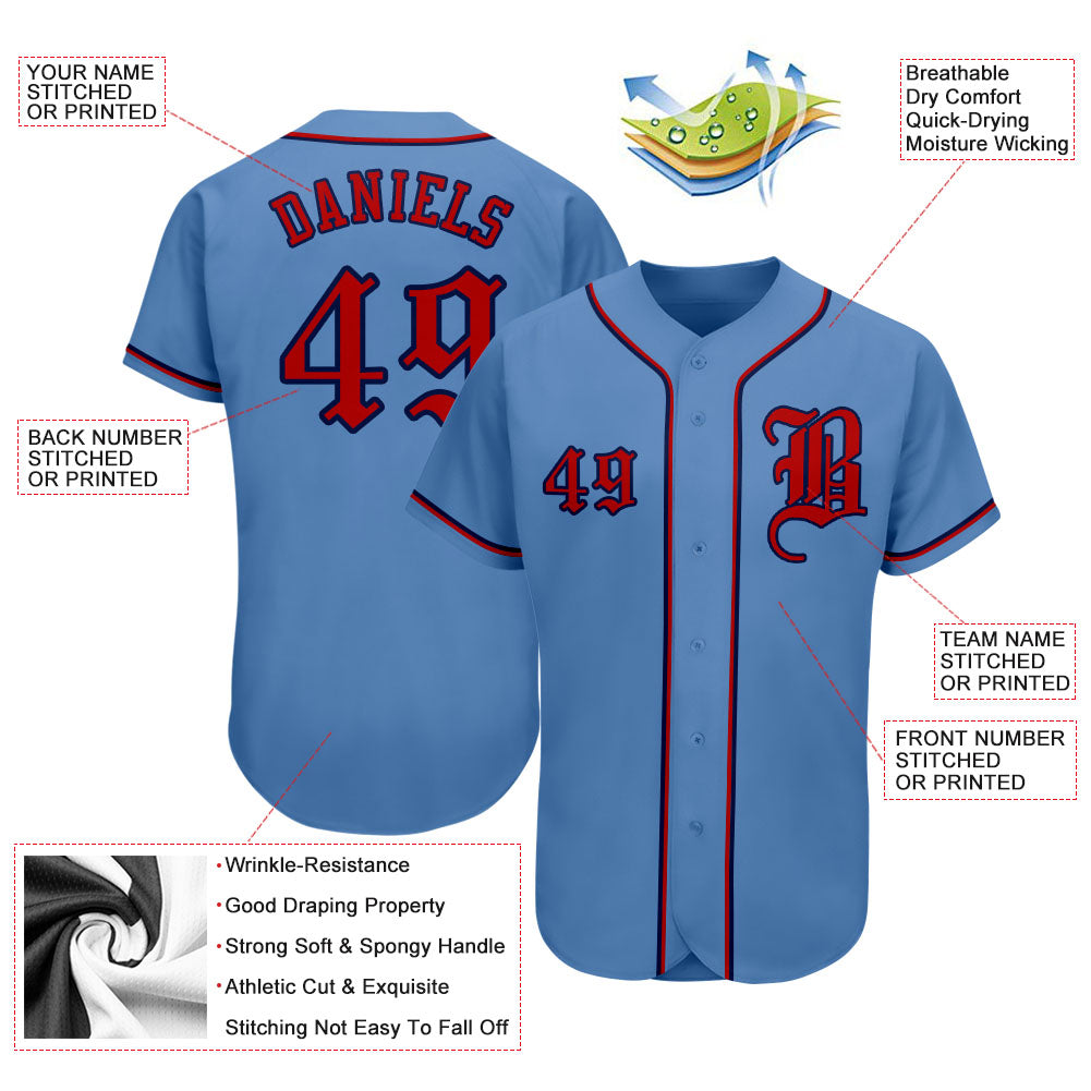 Custom Light Blue Red-Navy Authentic Baseball Jersey - Sky-Custom