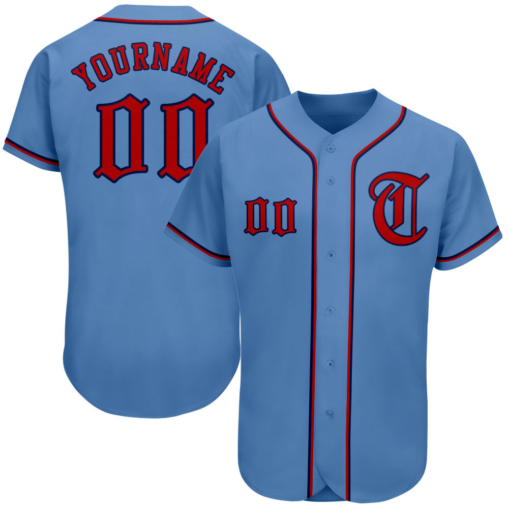 Custom Light Blue Red-Navy Authentic Baseball Jersey - Sky-Custom