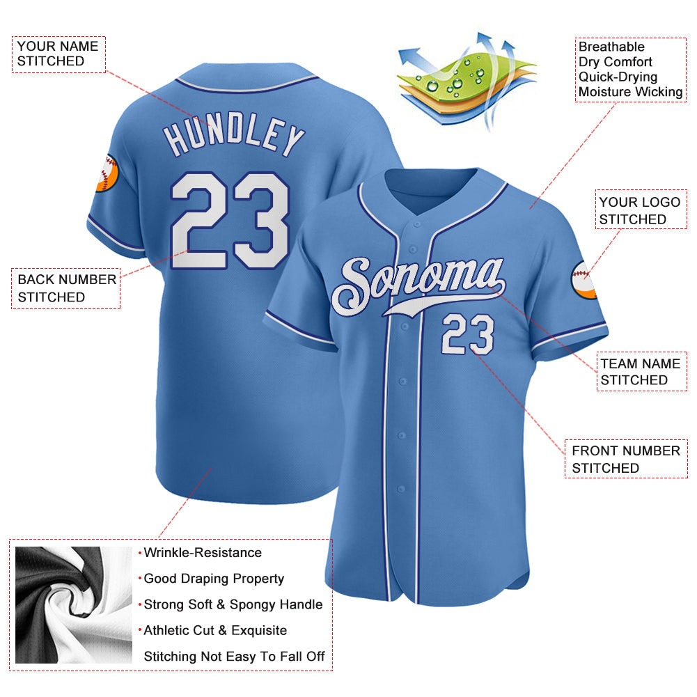 Custom Light Blue White-Royal Authentic Baseball Jersey - Sky-Custom